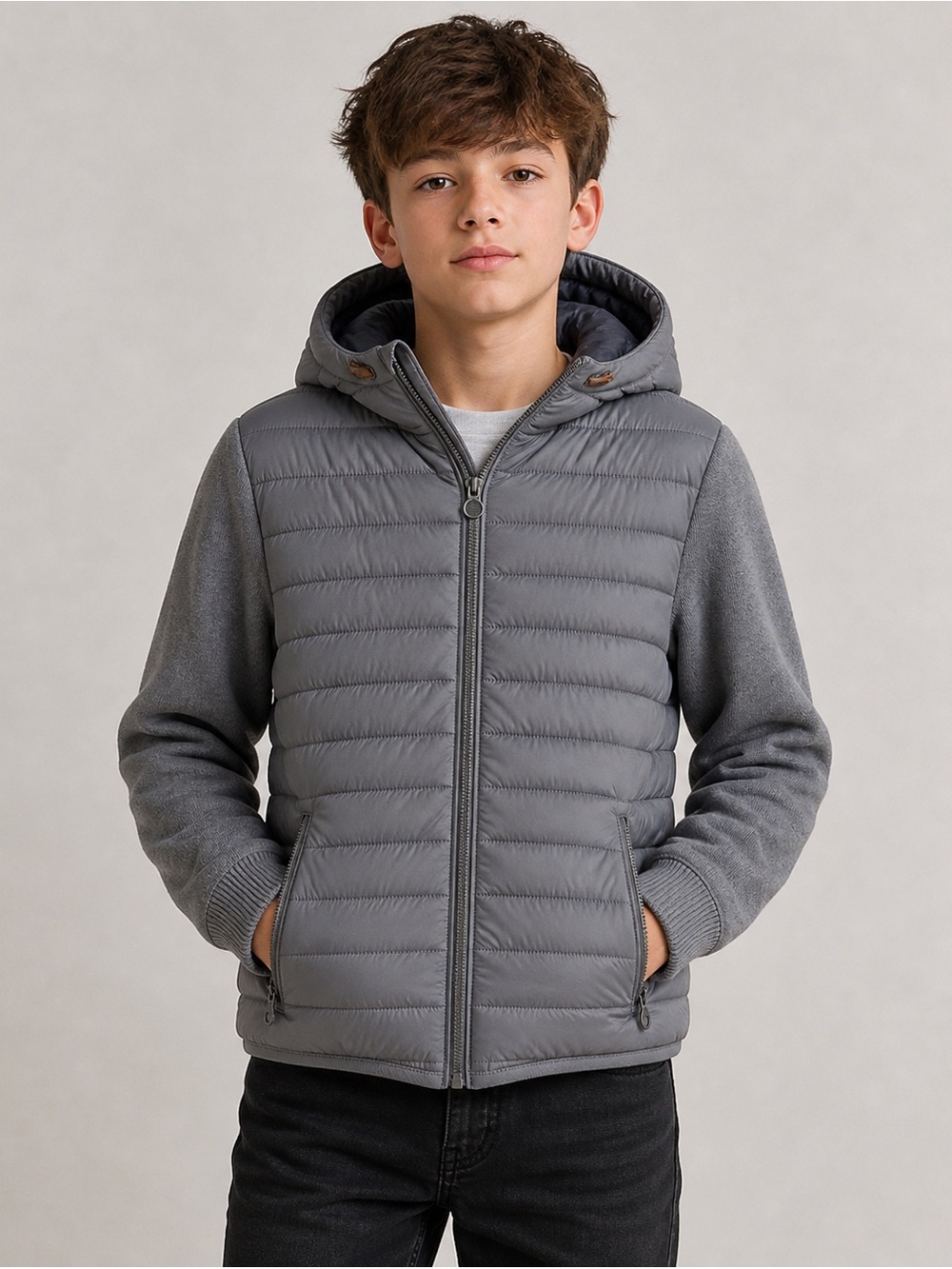 Massimo Dutti Boys Down Puffer Jacket 13-14Y Blue Gray Hooded